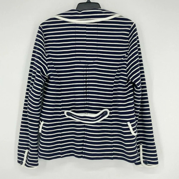 Anthropologie Coat Women’s Sz M Blue White Stripe Shell 4 Button Single Breasted - Picture 2 of 9